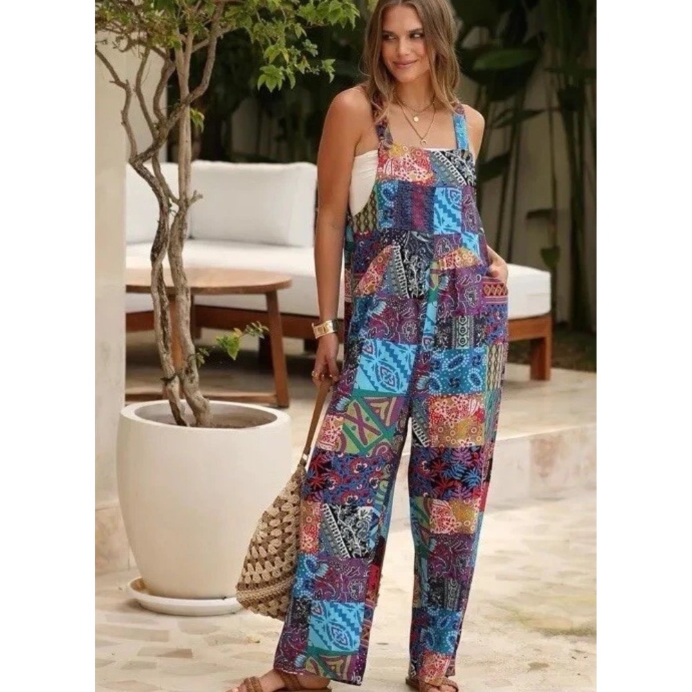 Boho Patchwork Print Wide Leg Jumpsuit Multi Color Overall Boho
Hippie Festival